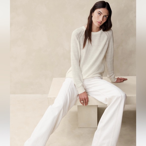 BANANA REPUBLIC Linen-Blend Sweater in Iced Vanilla Ivory, XL NWT - Picture 5 of 5